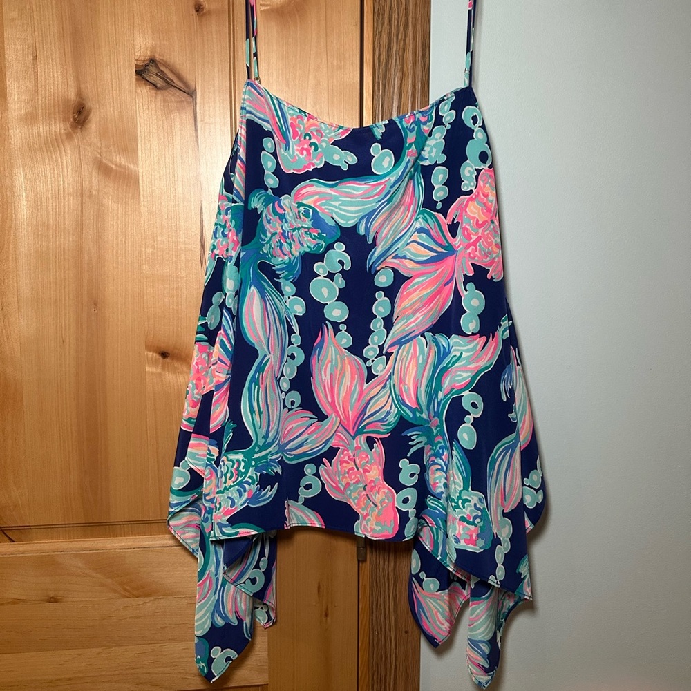 Lilly Pulitzer Kimi Top True Blue Going Coastal Silk Handkerchief Top Medium